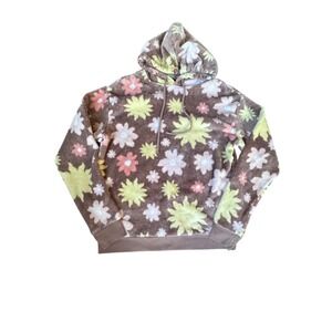 Cold Crush Womens Floral Fleece Hoodie Brown Yellow Pink Floral Pullover Small